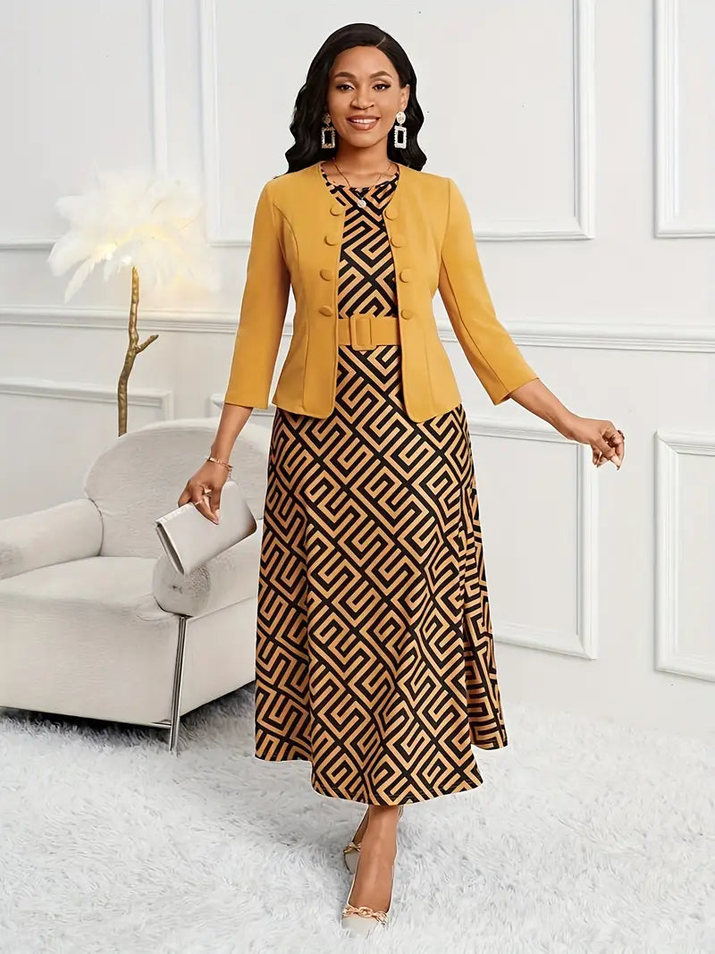 Vestido Moda Evangélica Com Modelagem Cintura + Jaqueta - Valéria