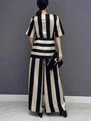 Conjunto Listrado Moda Evangélica Com Modelagem Cintura - Flare