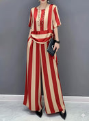 Conjunto Listrado Moda Evangélica Com Modelagem Cintura - Flare