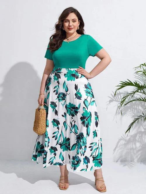 Vestido Estampa Floral e Cintura Marcada Plus Size - Annabelle lojasoeconomia 
