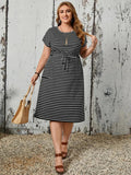 Vestido Plus Size Listrado - Adele lojasoeconomia Preto G 