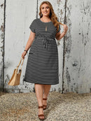 Vestido Plus Size Listrado - Adele lojasoeconomia Preto G 
