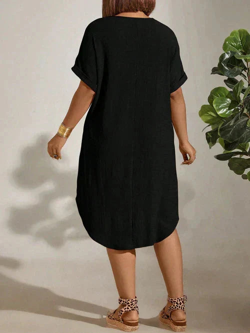 Vestido Textura Leve e Manga Morcego Plus Size - Britney lojasoeconomia 