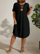 Vestido Textura Leve e Manga Morcego Plus Size - Britney lojasoeconomia 