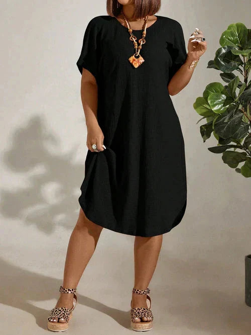 Vestido Textura Leve e Manga Morcego Plus Size - Britney lojasoeconomia 